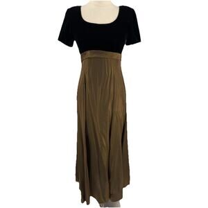 Vtg 90s Niki Livas Maxi Dress Prom Black Velvet Gold Metallic Bow Goth Grunge 8